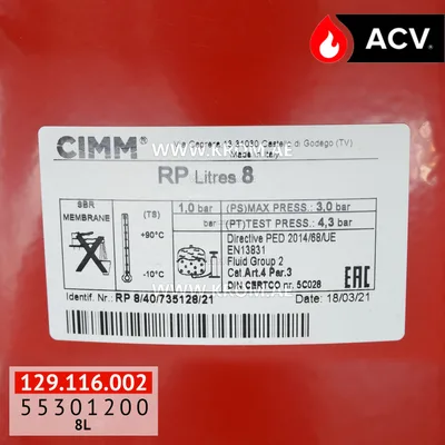 Vaso di espansione ACV 55301200 8L (forma allungata)