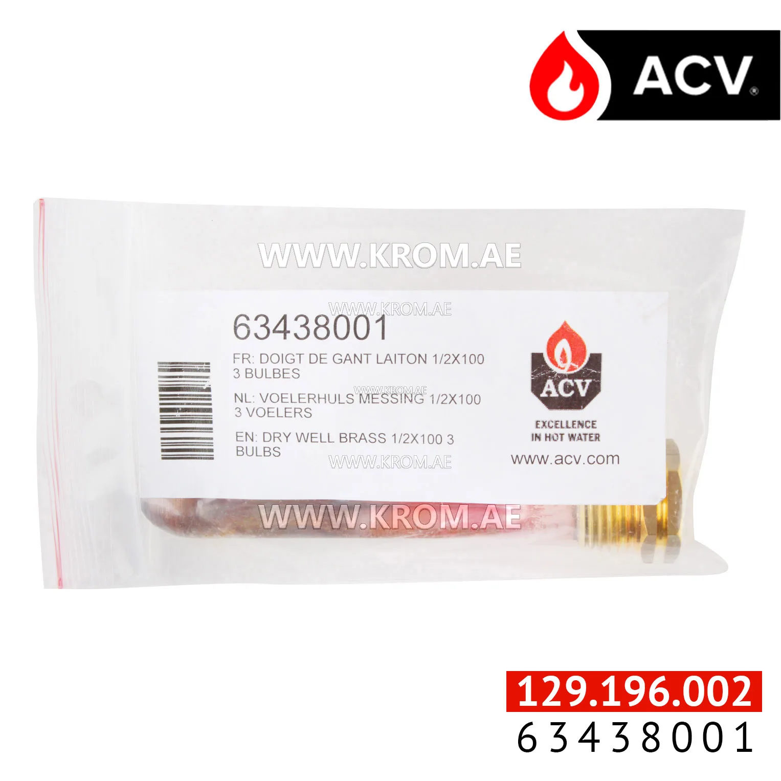 ACV 63438001 dry well brass 1/2x100 3 bulbs