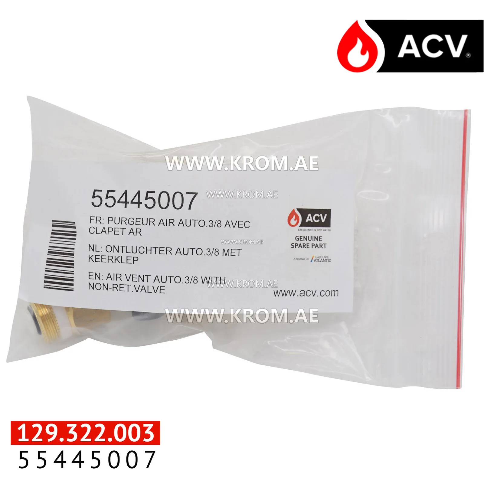 ACV 55445007 air vent auto.3/8 with non-ret valve