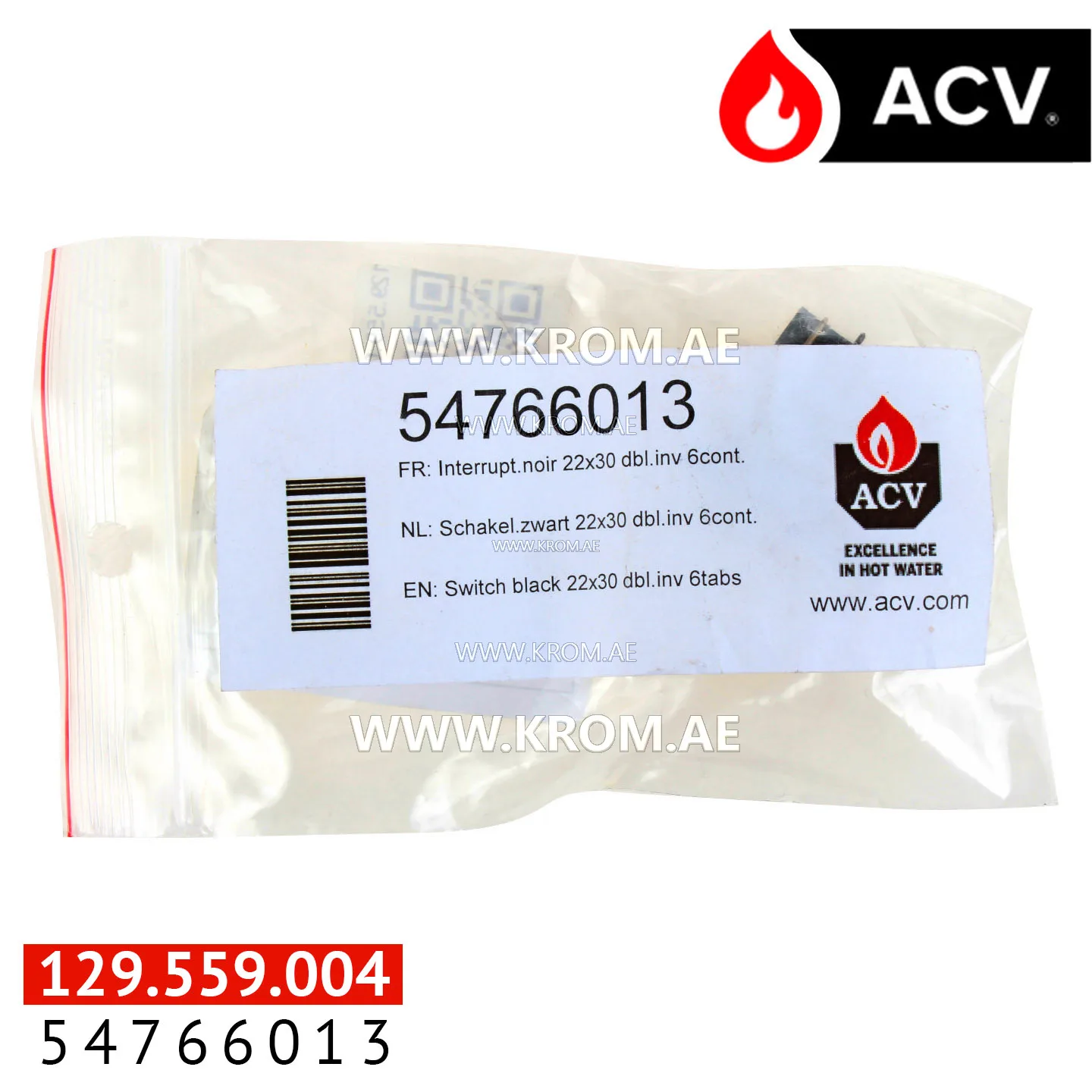 ACV 54766013 switch black 22x30 dbl.inv 6tabs