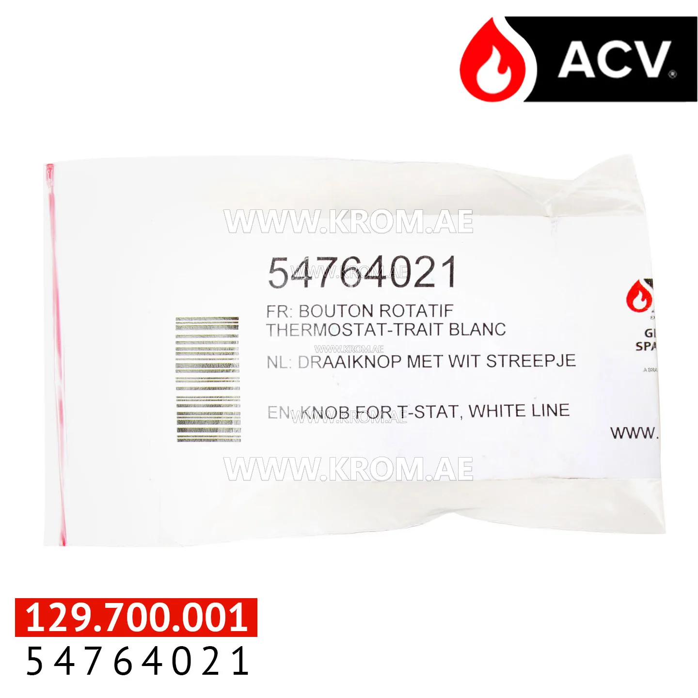 ACV 54764021 knob for thermostat, white line