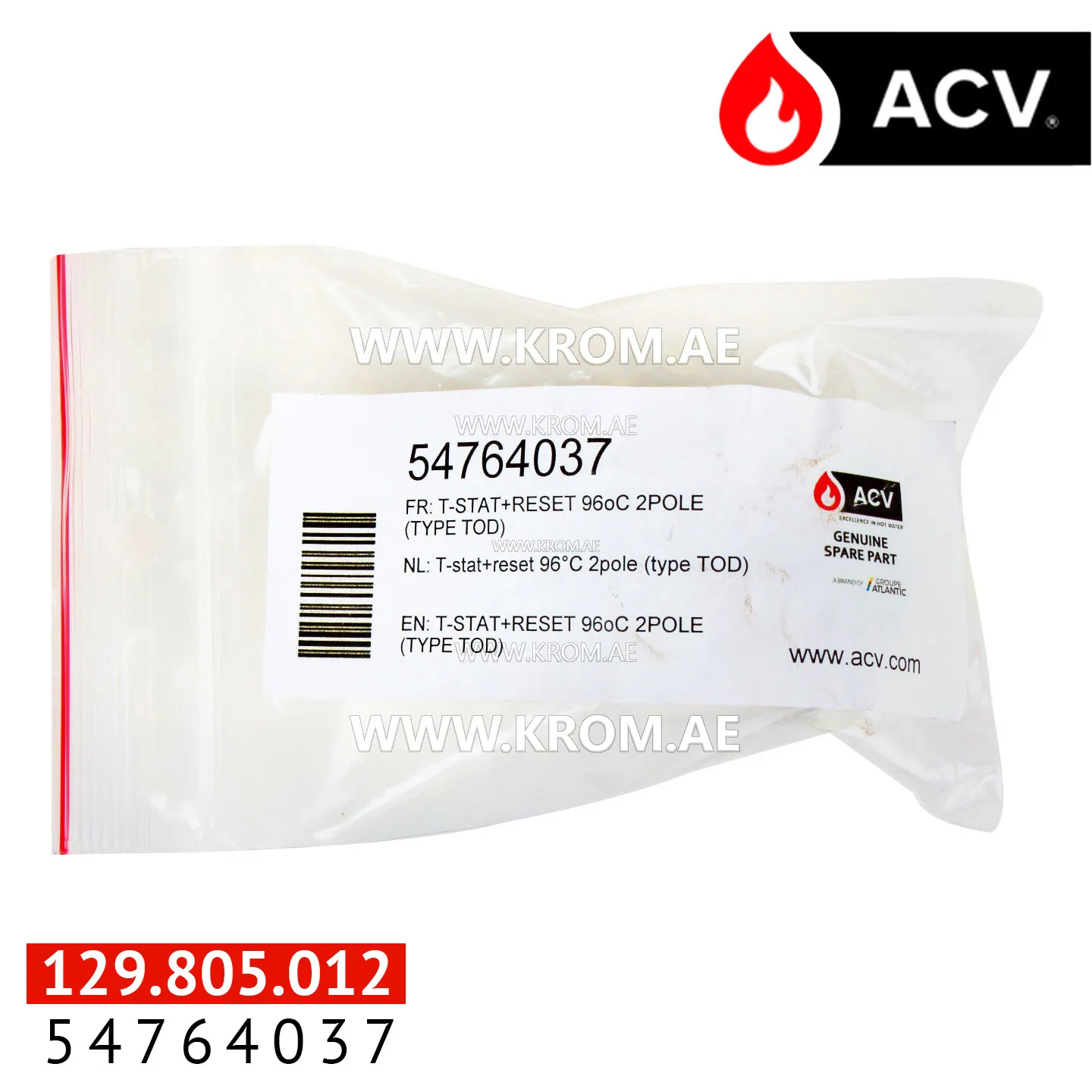 ACV 54764037 thermostat+reset 96C 2pole (type tod)