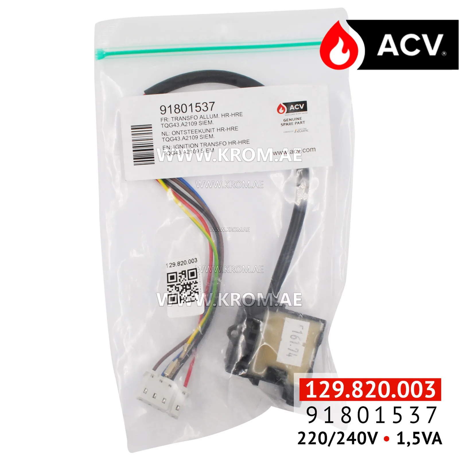 ACV 91801537 Siemens TQG43.A2109 ignition transformer