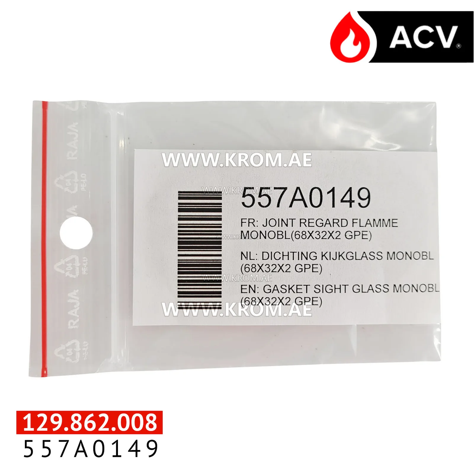 ACV 557A0149 gasket sight glass monobl (68x32x2 gpe)