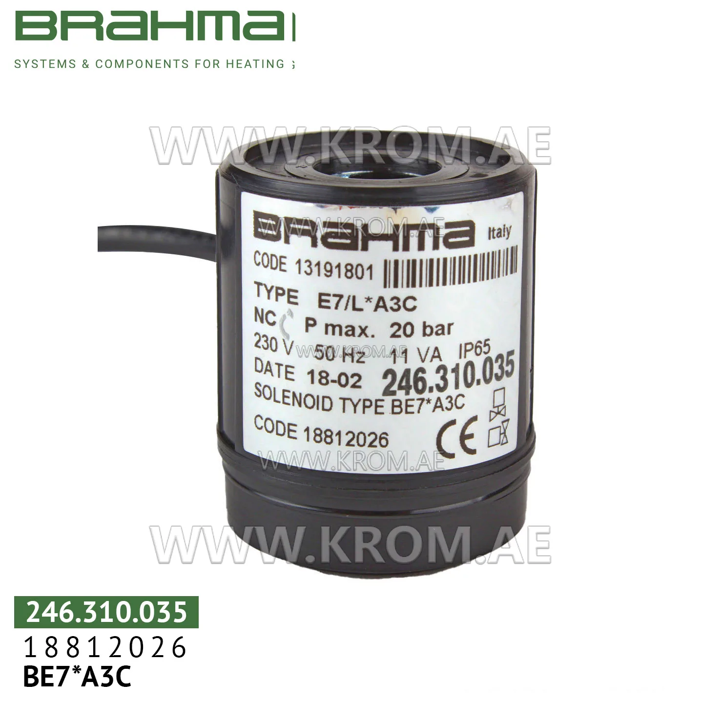 Brahma 18812026 BE7*A3C solenoid coil