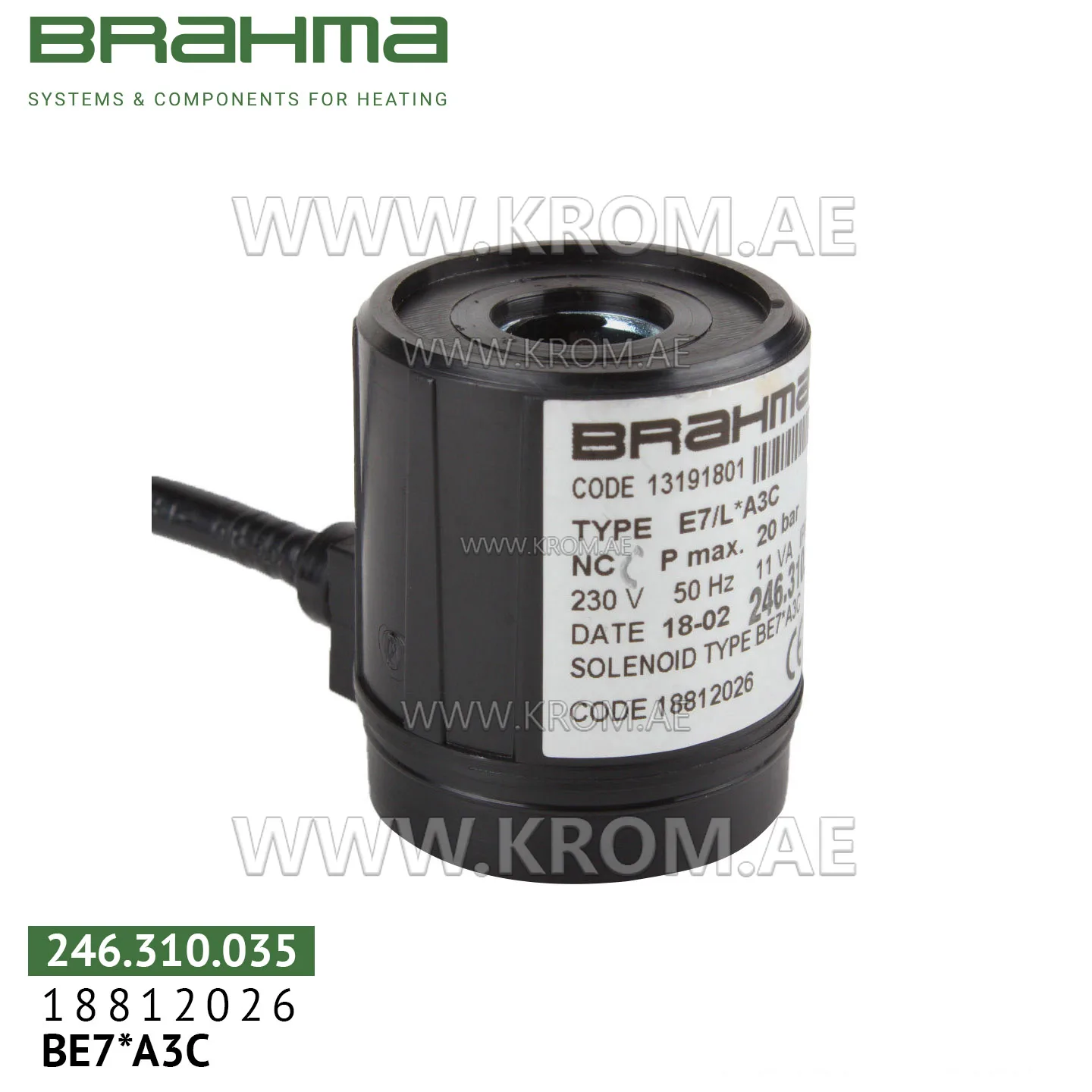 Brahma 18812026 BE7*A3C solenoid coil