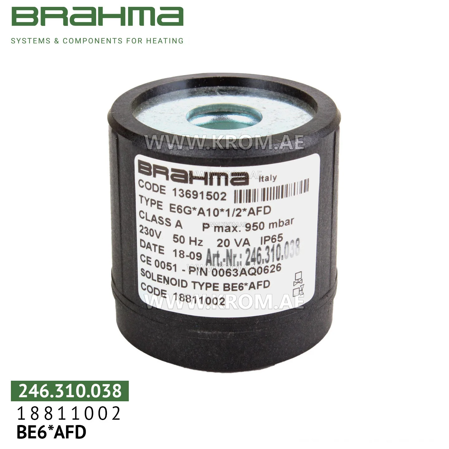 Brahma 18811002 BE6*AFD solenoid coil