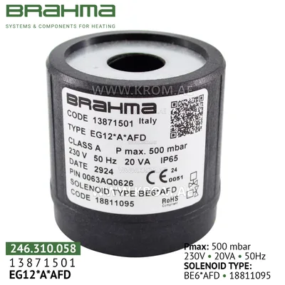 Brahma 18811095 BE6*AFD coil for valve 13871501
