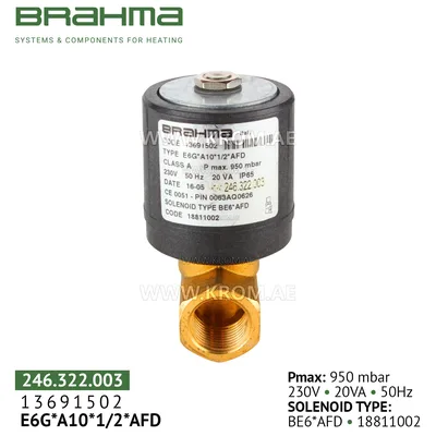 Brahma 13691502 E6G*A10*1/2*AFD gas valve