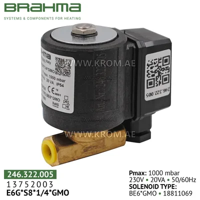 Brahma 13752003 E6G*S8*1/4*GMO gas valve