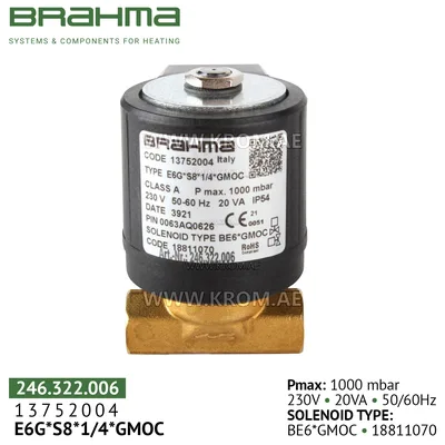 Brahma 13752004 E6G*S8*1/4*GMOC gas valve