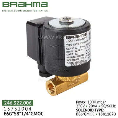 Brahma 13752004 E6G*S8*1/4*GMOC gas valve
