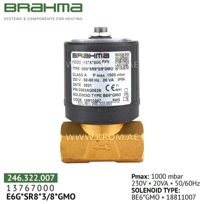 Brahma 13767000 E6G*SR8*3/8*GMO gas valve