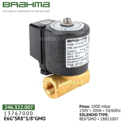 Brahma 13767000 E6G*SR8*3/8*GMO gas valve