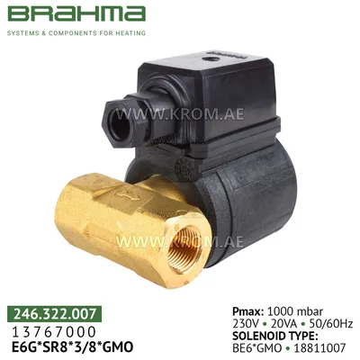 Brahma 13767000 E6G*SR8*3/8*GMO gas valve