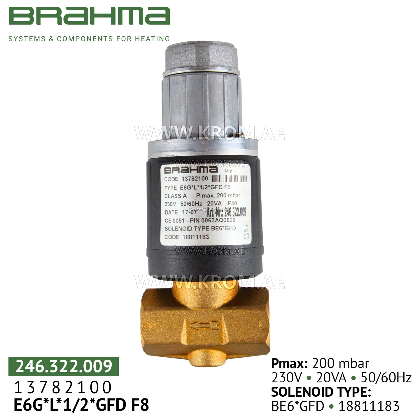 Brahma 13782100 E6G*L*1/2*GFDF8 gas valve