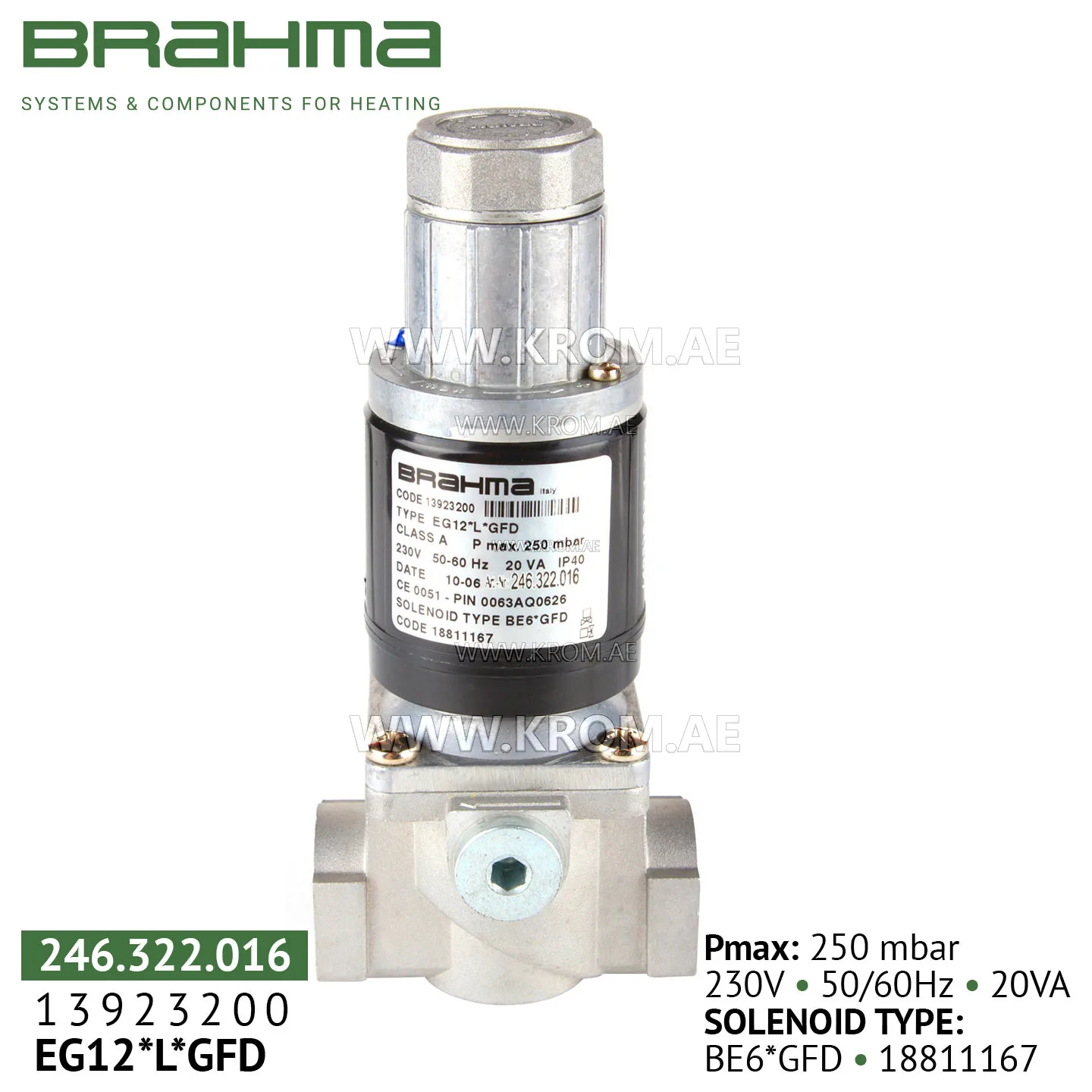 Brahma 13923200 EG12*L*GFD gas valve