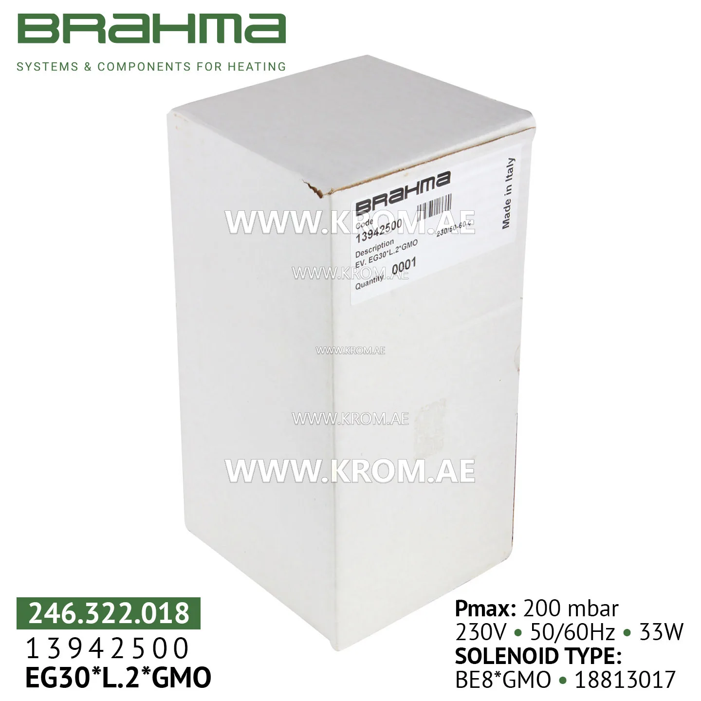 Brahma 13942500 EG30*L.2*GMO gas valve