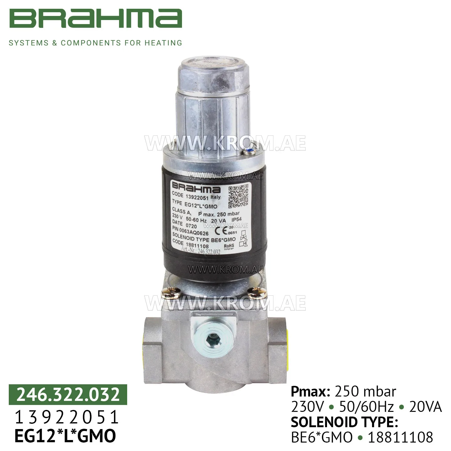 Brahma 13922051 EG12*L*GMO gas valve