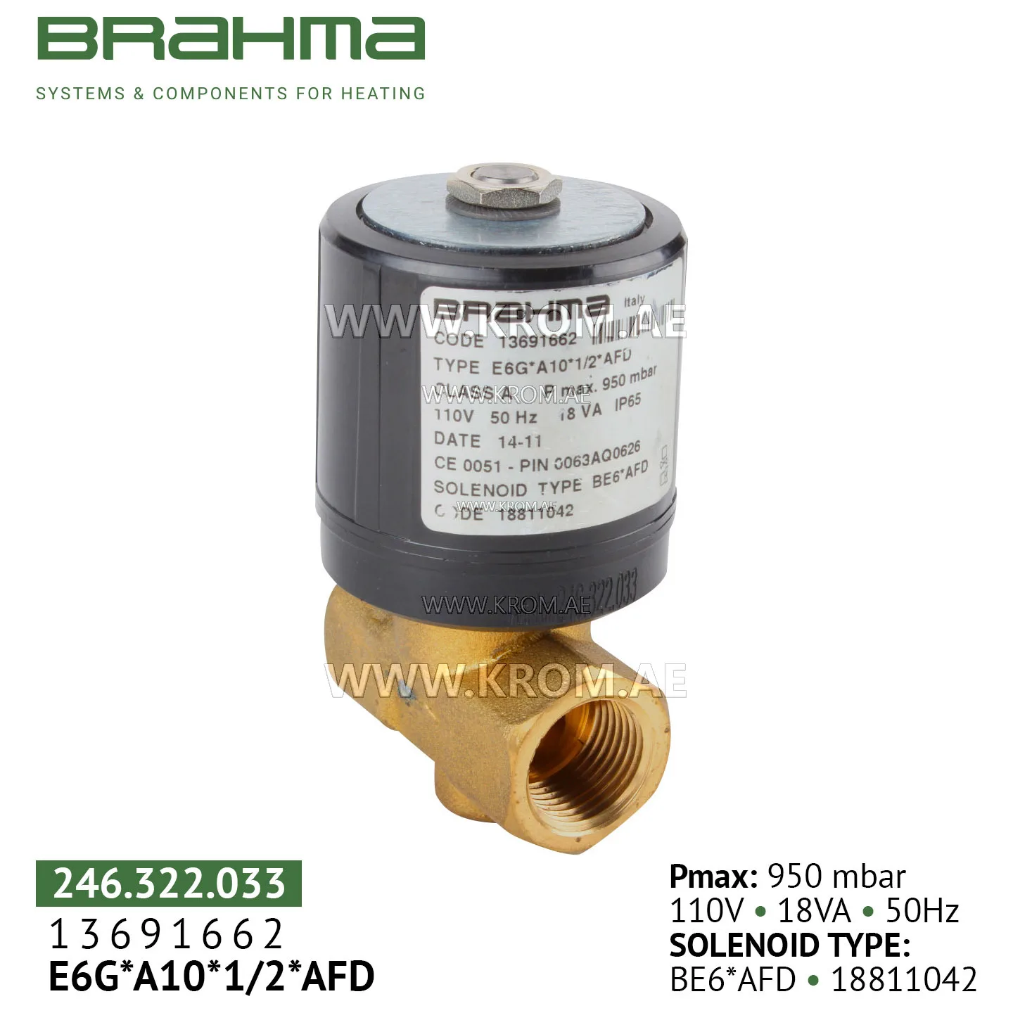 Brahma 13691662 E6G*A10*1/2*AFD gas valve