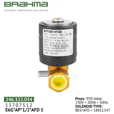 Brahma 13707512 E6G*AP*1/2*AFD5 gas valve