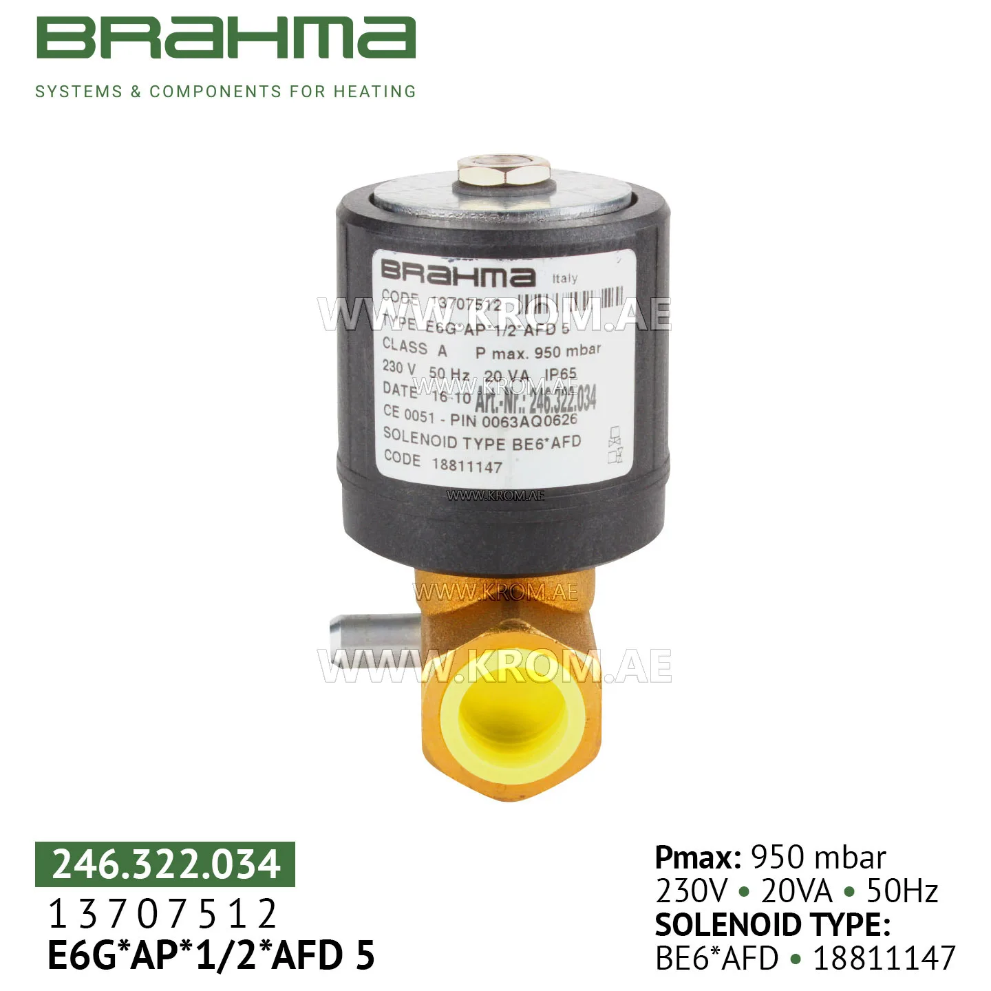 Brahma 13707512 E6G*AP*1/2*AFD5 gas valve