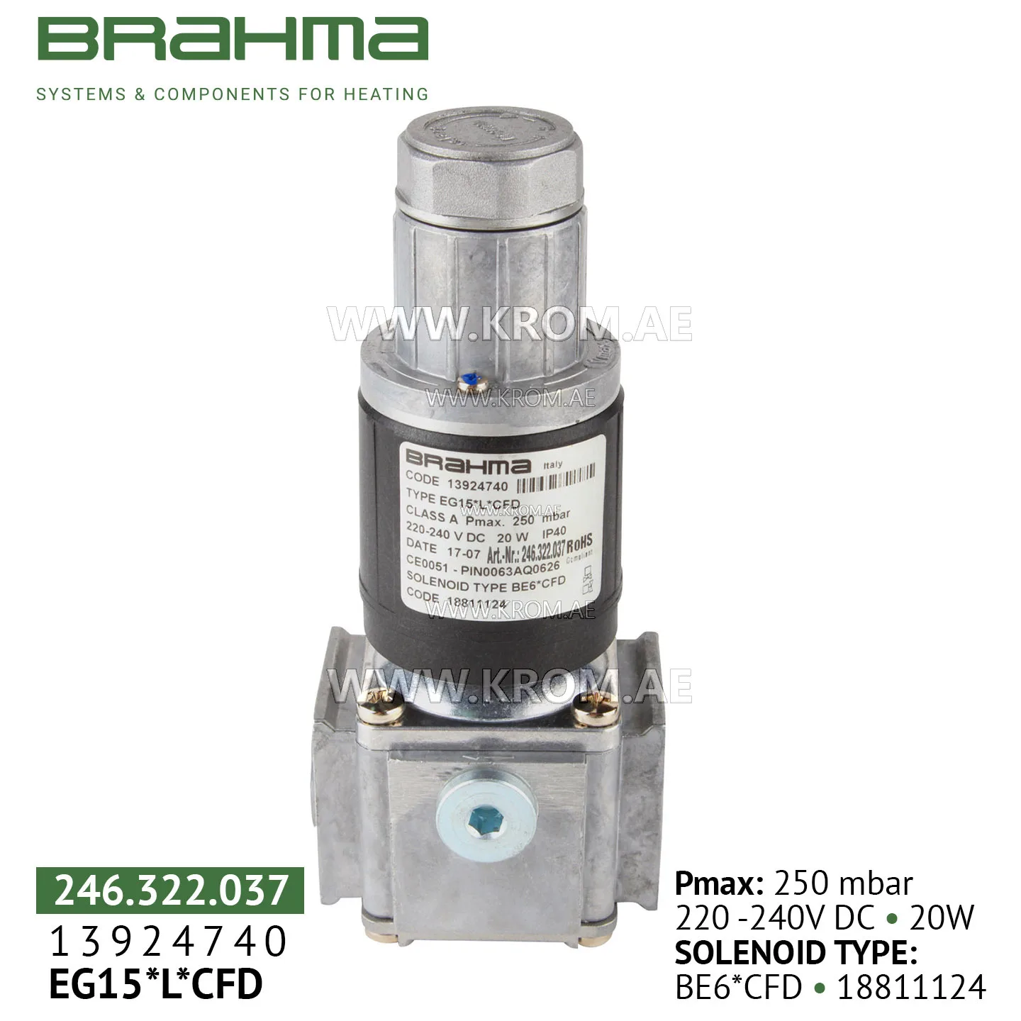 Brahma 13924740 EG15*L*GMO gas valve