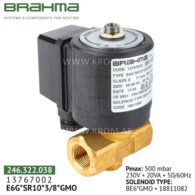 Brahma 13767002 E6G*SR10*3/8*GMO gas valve