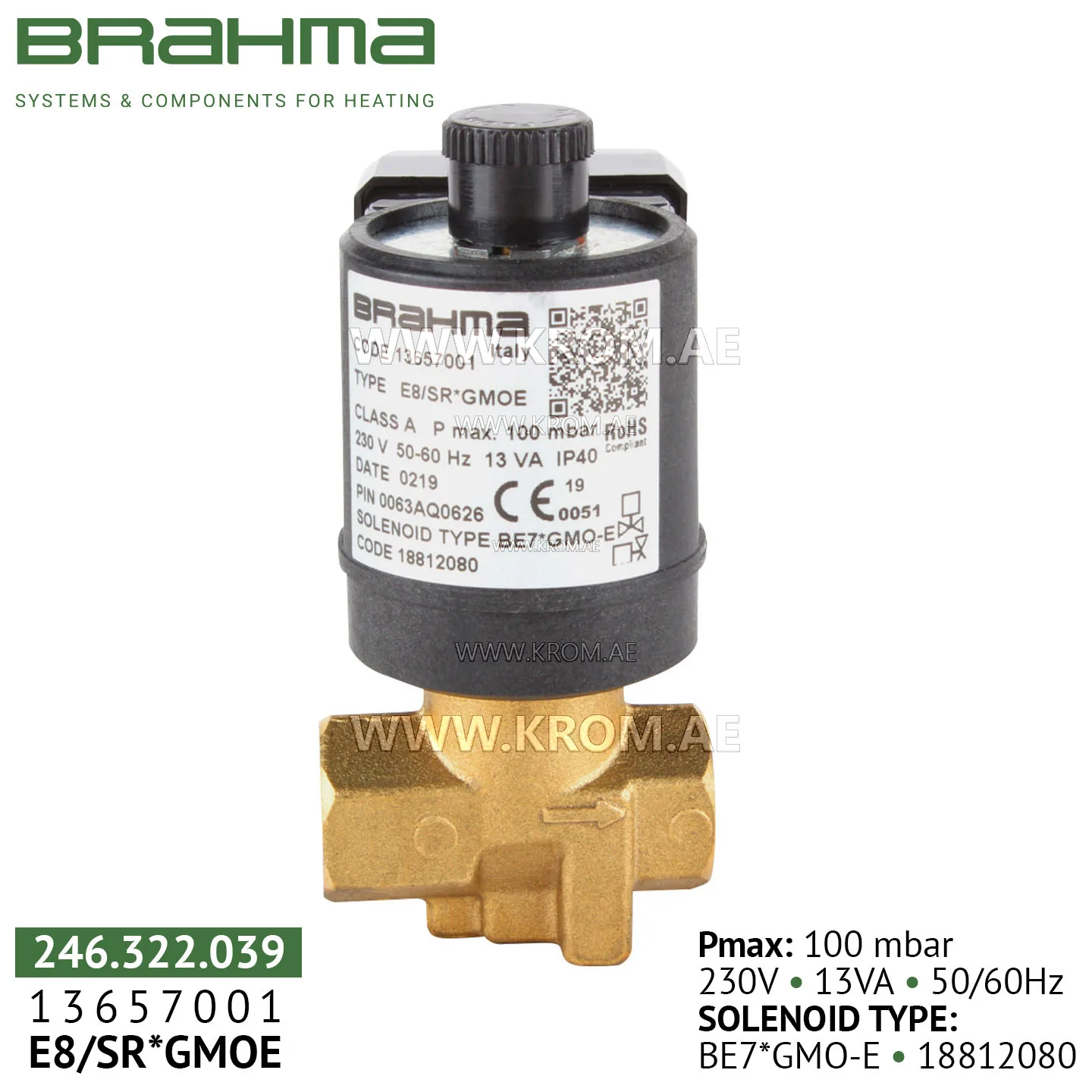 Brahma 13657001 E8/SR*GMOE gas valve