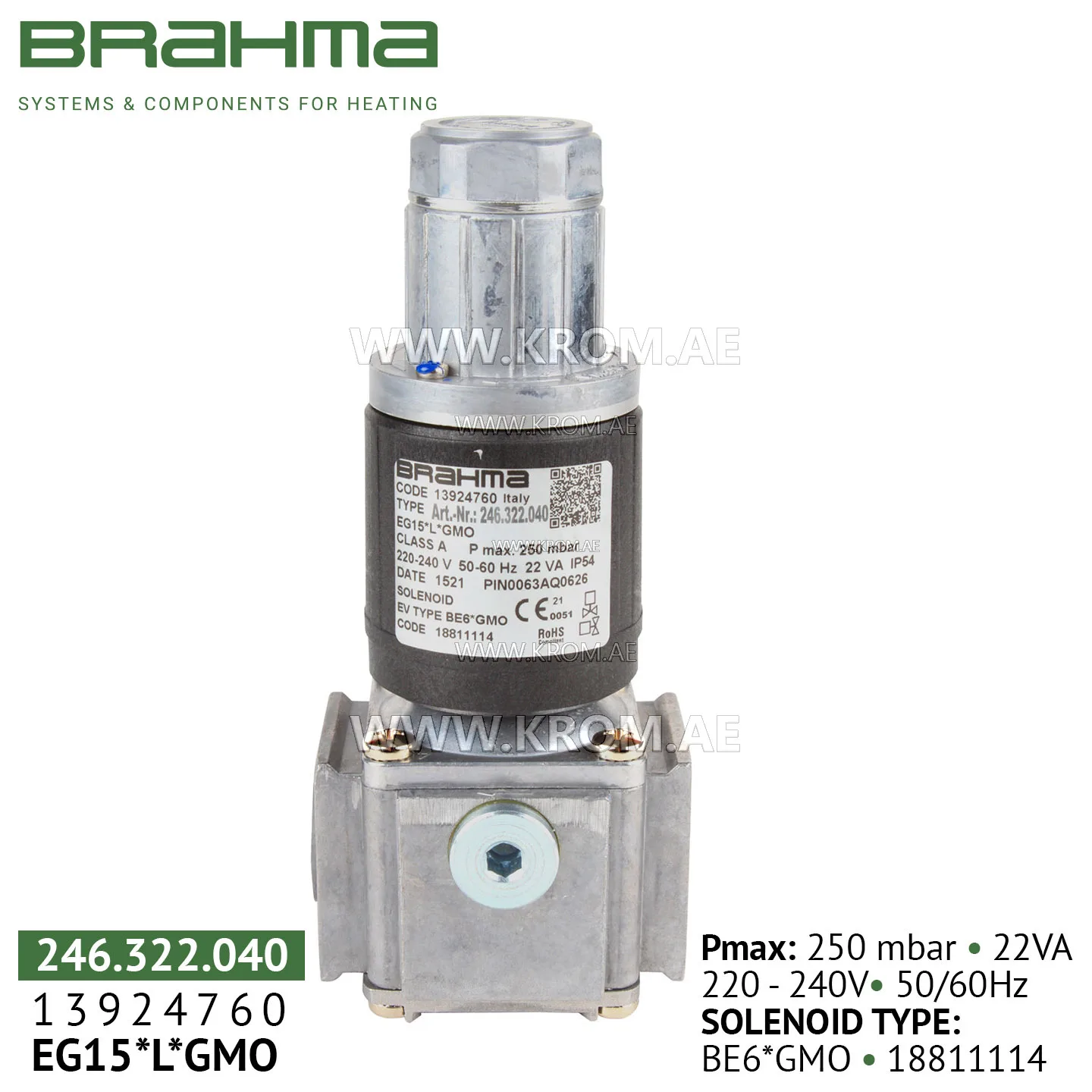 Brahma 13924760 EG15*L*GMO gas valve