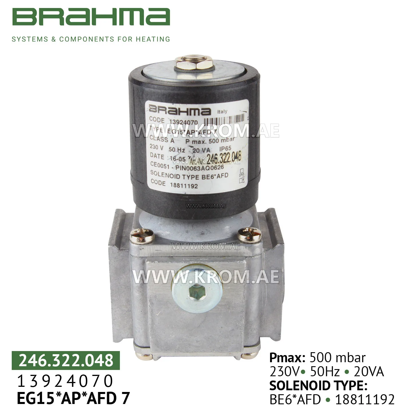 Brahma 13924070 EG15*AP*AFD 7 gas valve