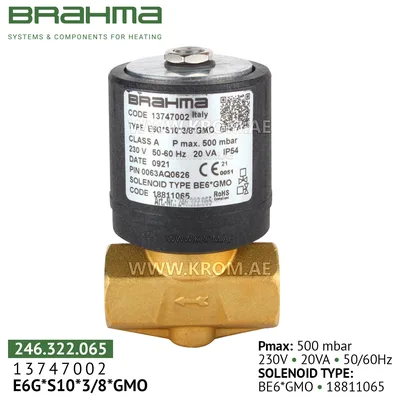 Brahma 13747002 E6G*S10*3/8*GMO gas valve