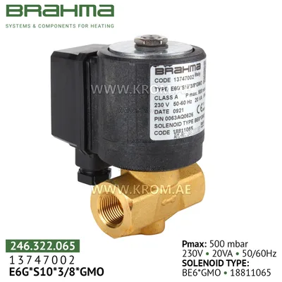 Brahma 13747002 E6G*S10*3/8*GMO gas valve