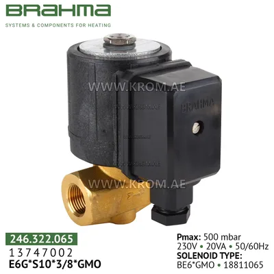 Brahma 13747002 E6G*S10*3/8*GMO gas valve