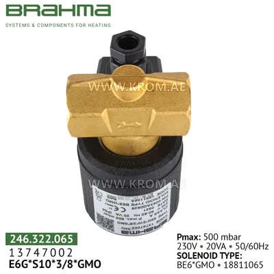 Brahma 13747002 E6G*S10*3/8*GMO gas valve