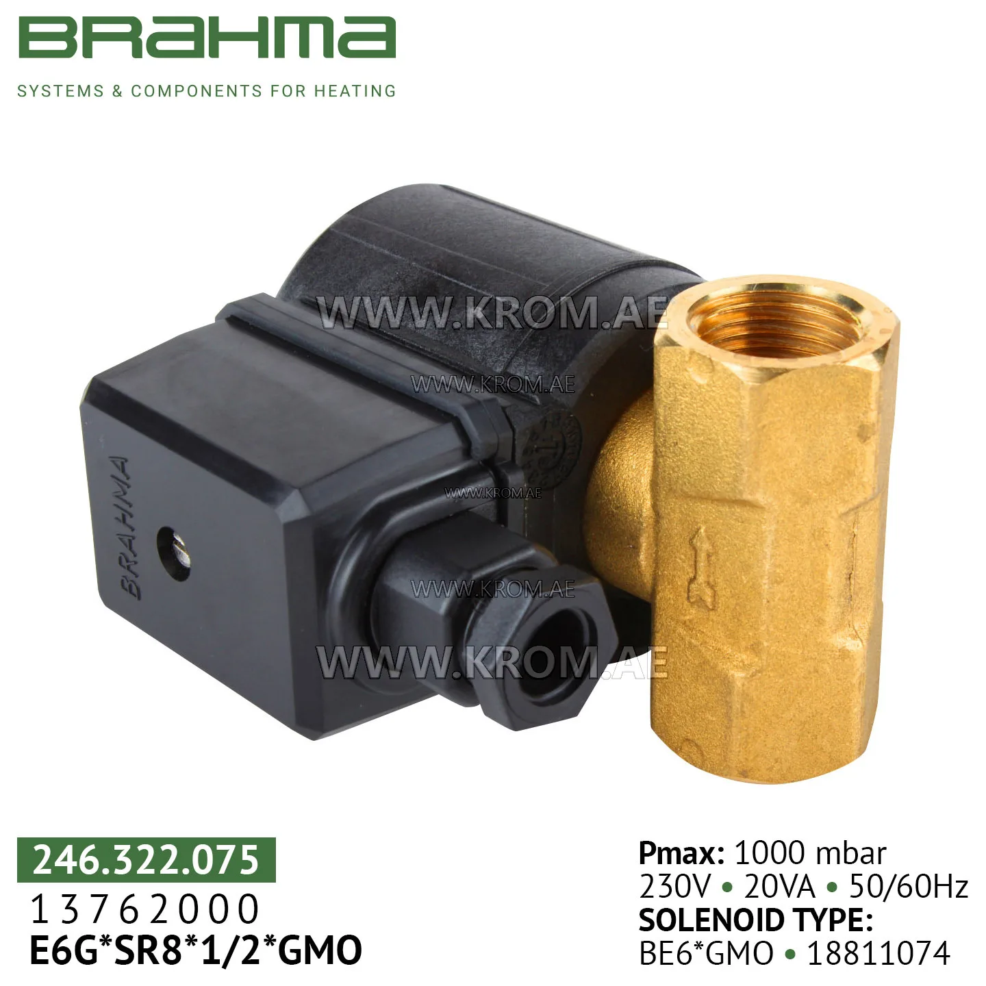 Brahma 13762000 E6G*SR8*1/2*GMO gas valve
