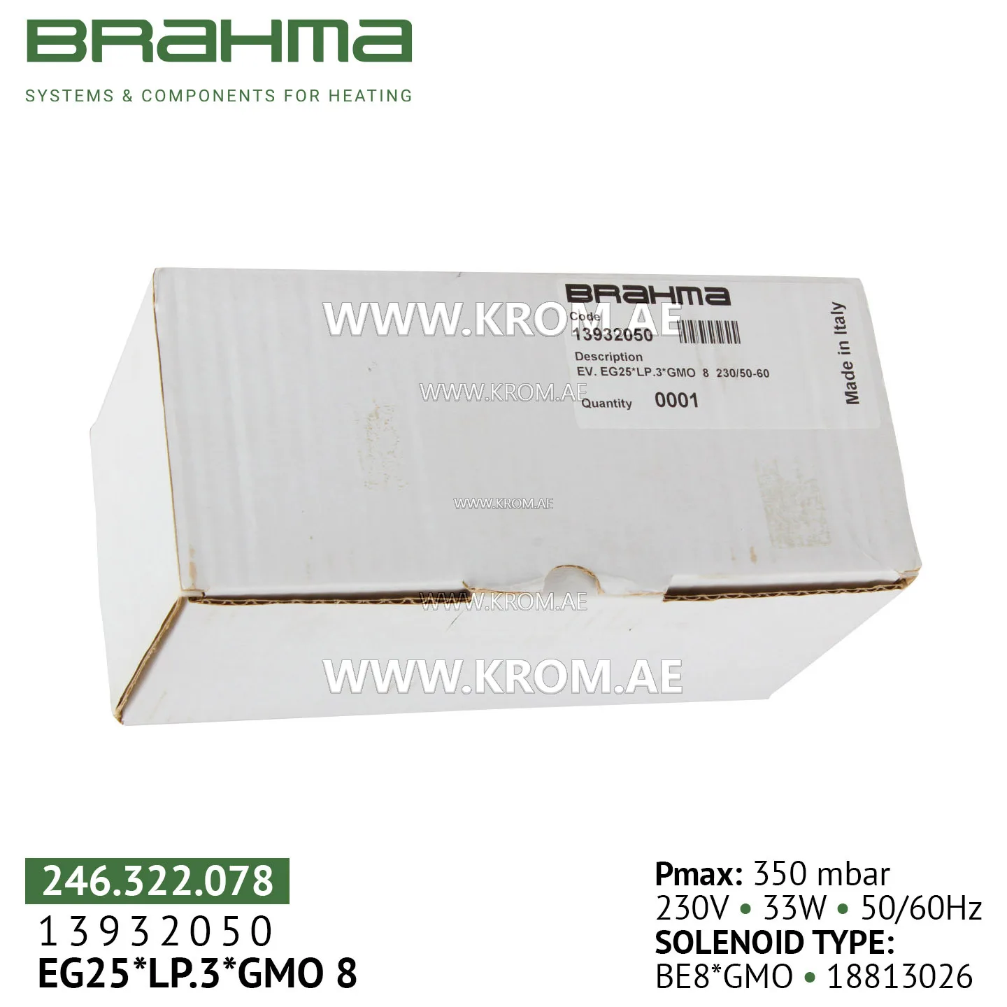 Brahma 13932050 EG25*LP.3*GMO 8 gas valve