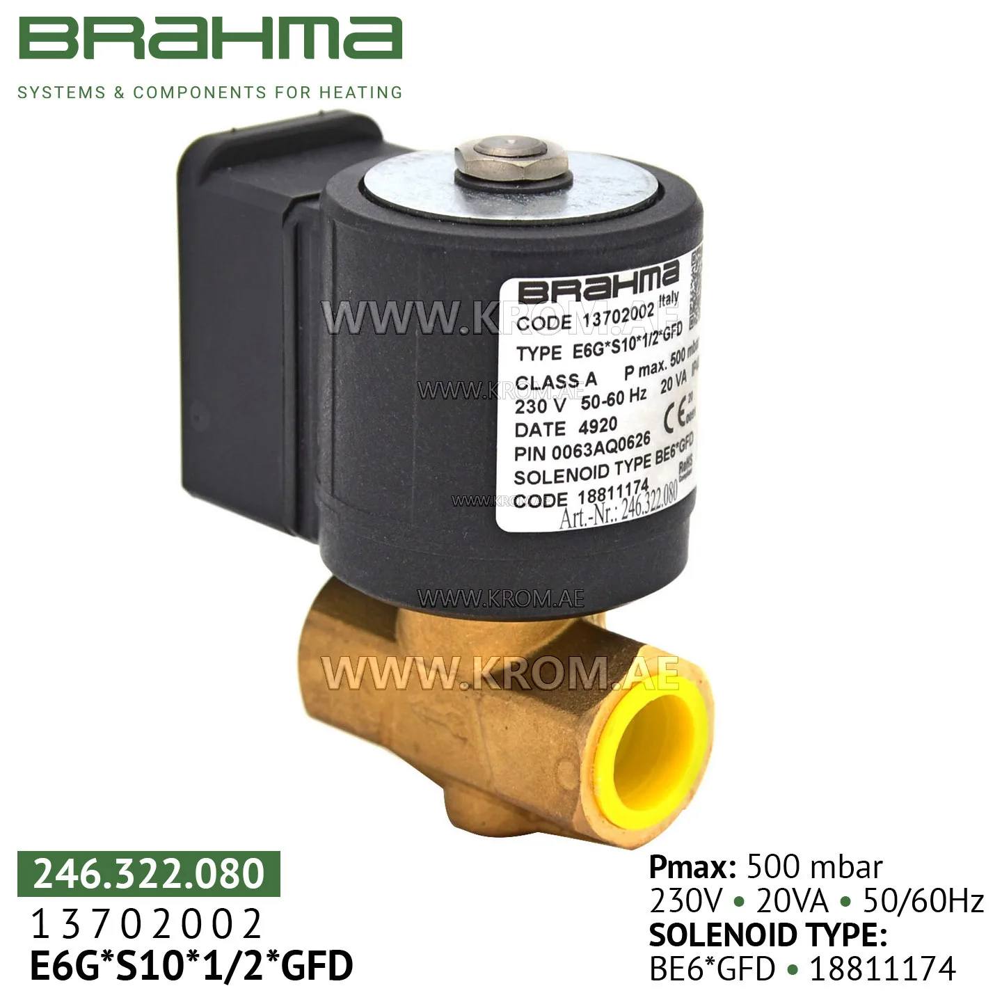 Brahma 13702002 E6G*S10*1/2*GFD gas valve