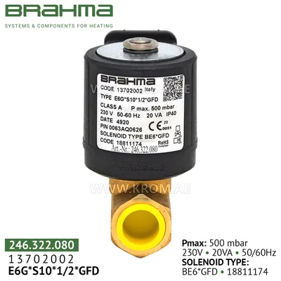 Brahma 13702002 E6G*S10*1/2*GFD gas valve