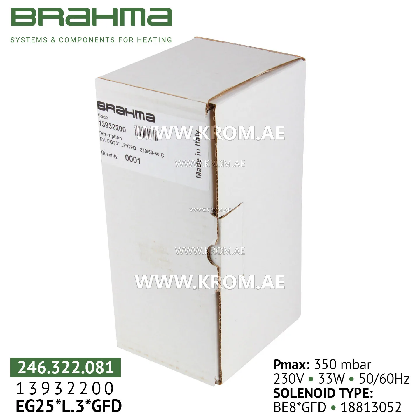 Brahma 13932200 EG25*L.3*GFD gas valve