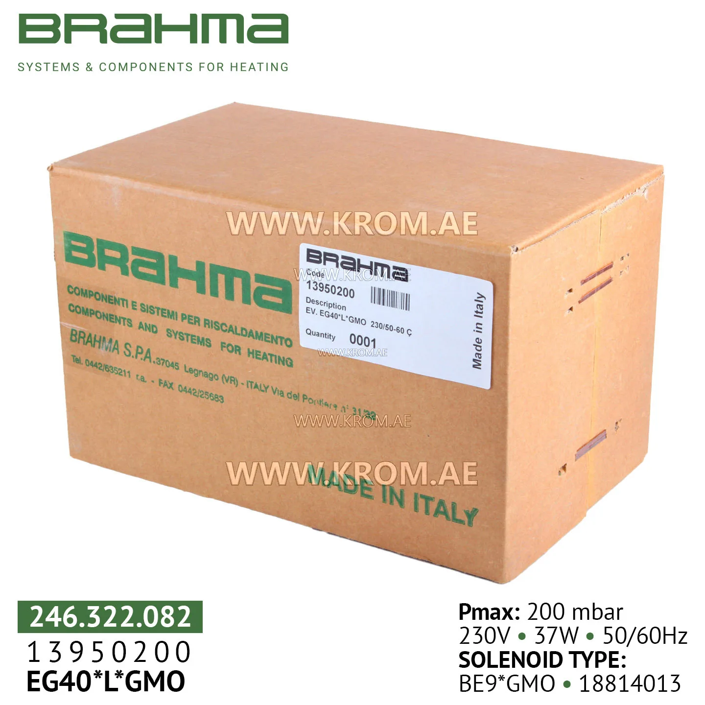 Brahma 13950200 EG40*L*GMO gas valve