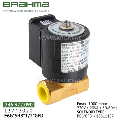 Brahma 13742020 E6G*SR8*1/2*GFD gas valve