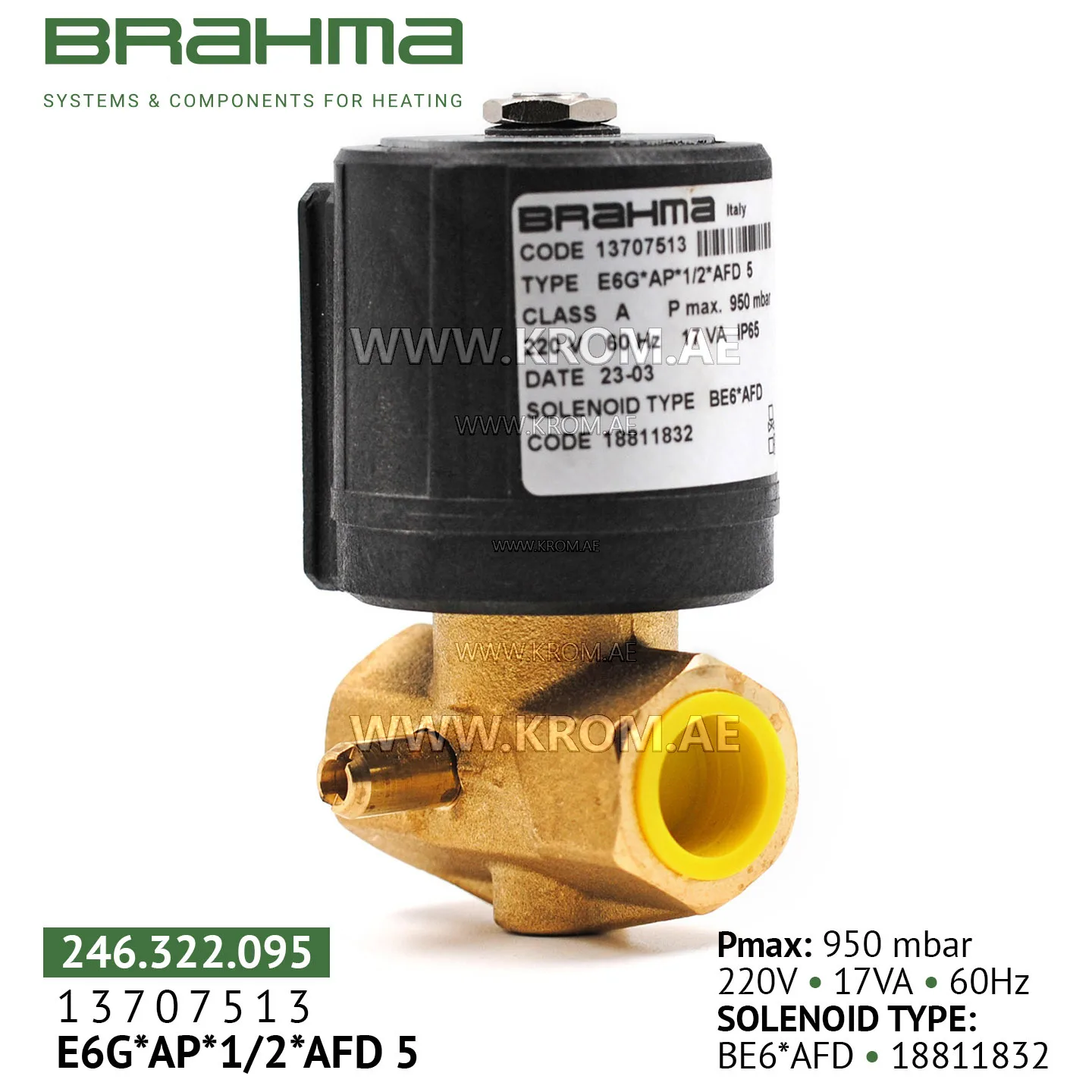 Brahma 13707513 E6G*A P*1/2*AFD5 gas valve