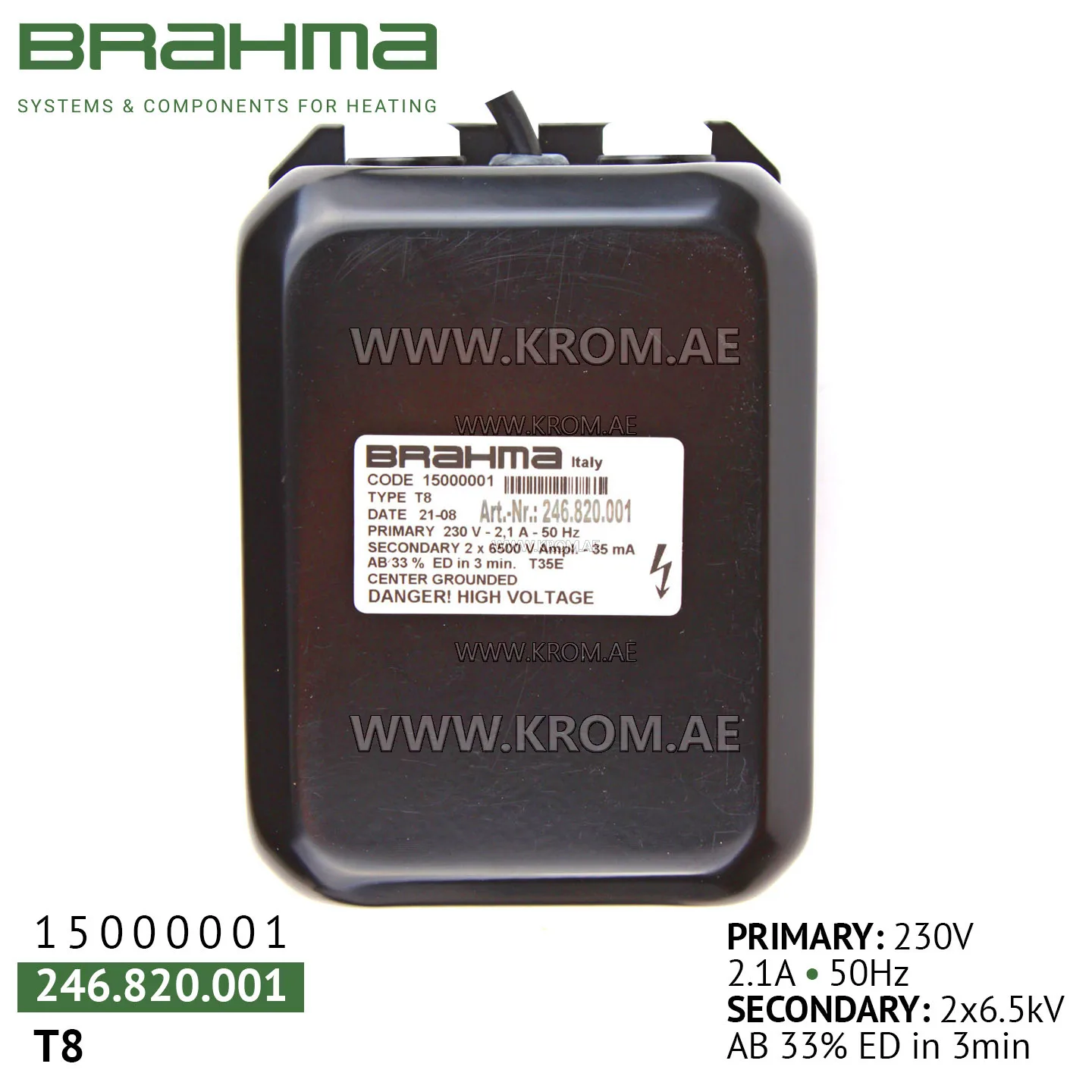 Brahma 15000001 T8 ignition transformer