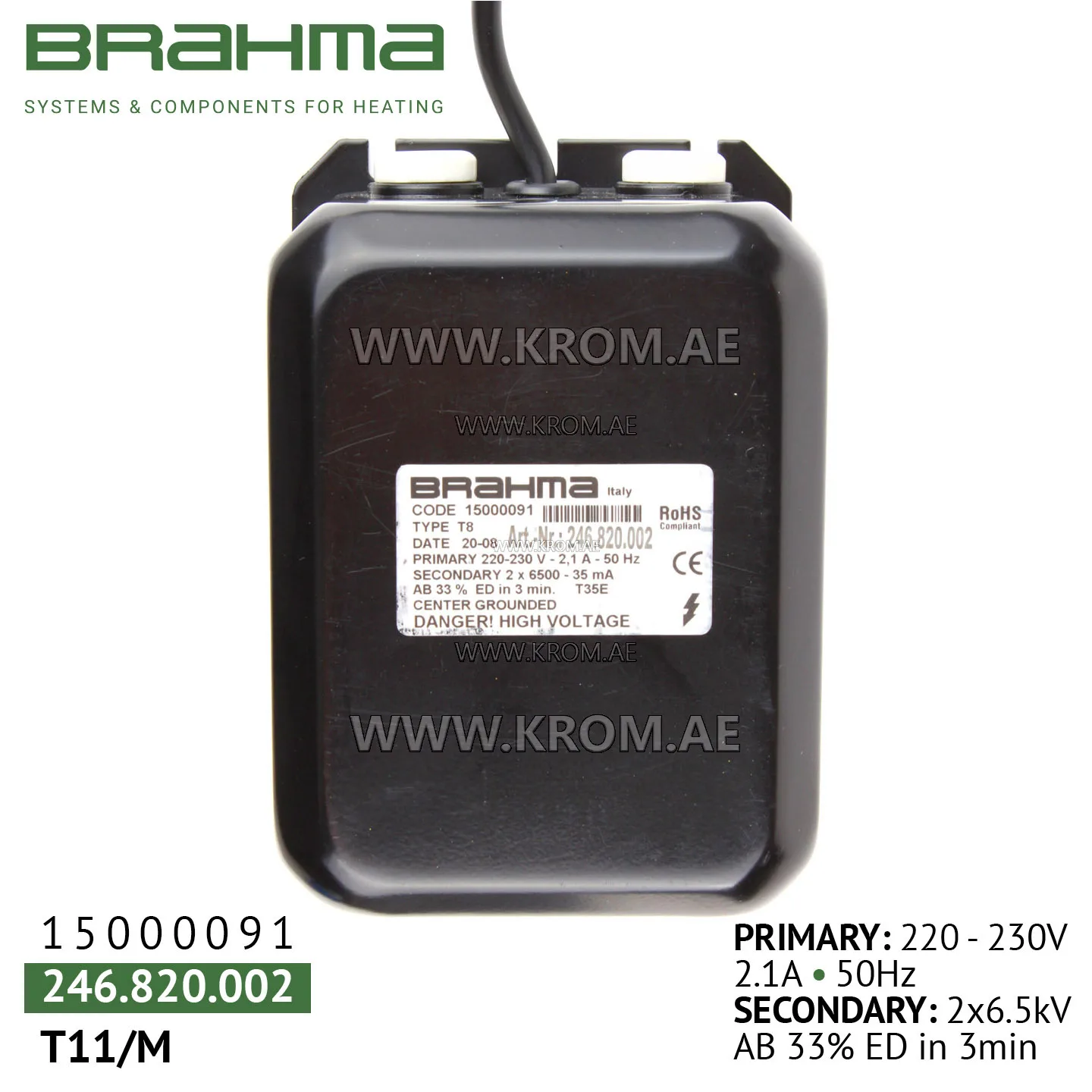 Brahma 15000091 T8 ignition transformer