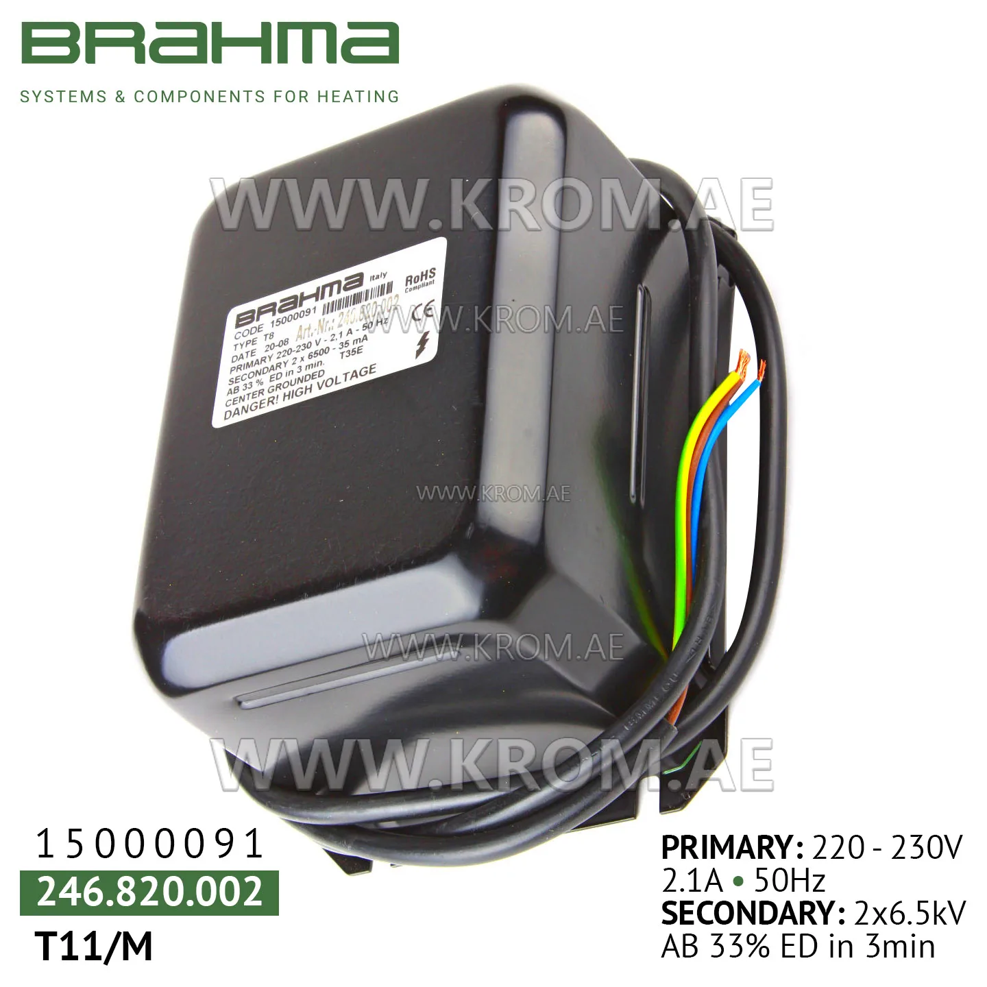 Brahma 15000091 T8 ignition transformer