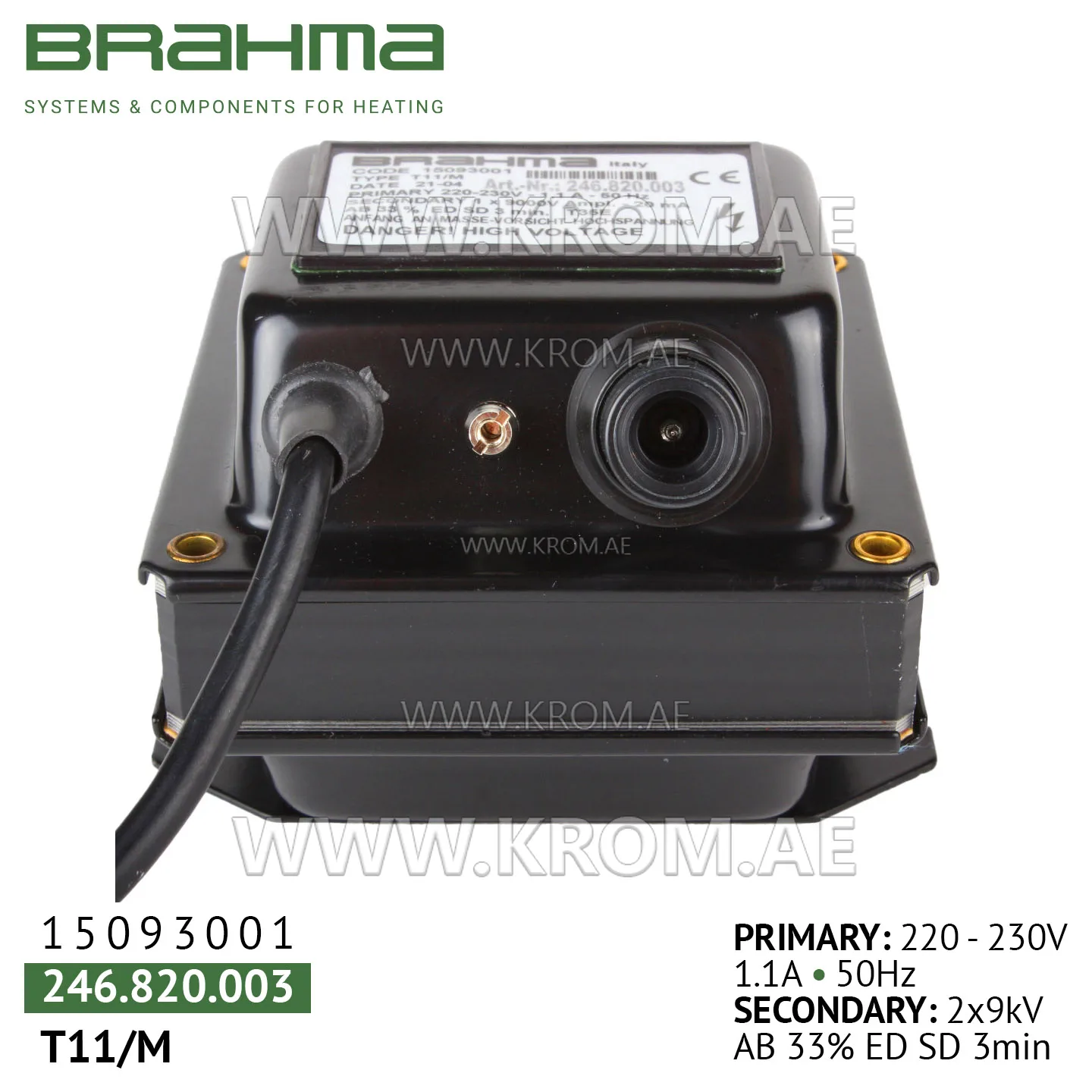 Brahma 15093001 T11/M ignition transformer