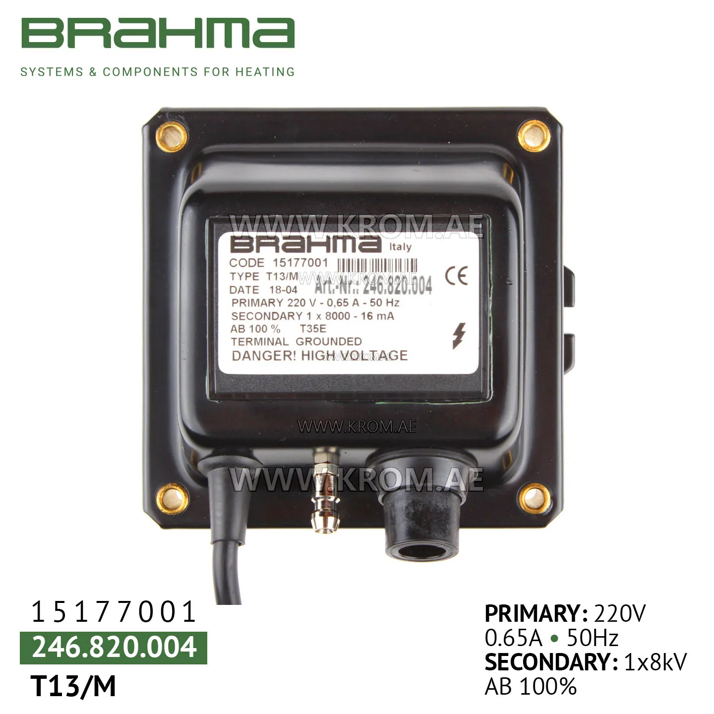 Brahma 15177001 T13/M ignition transformer