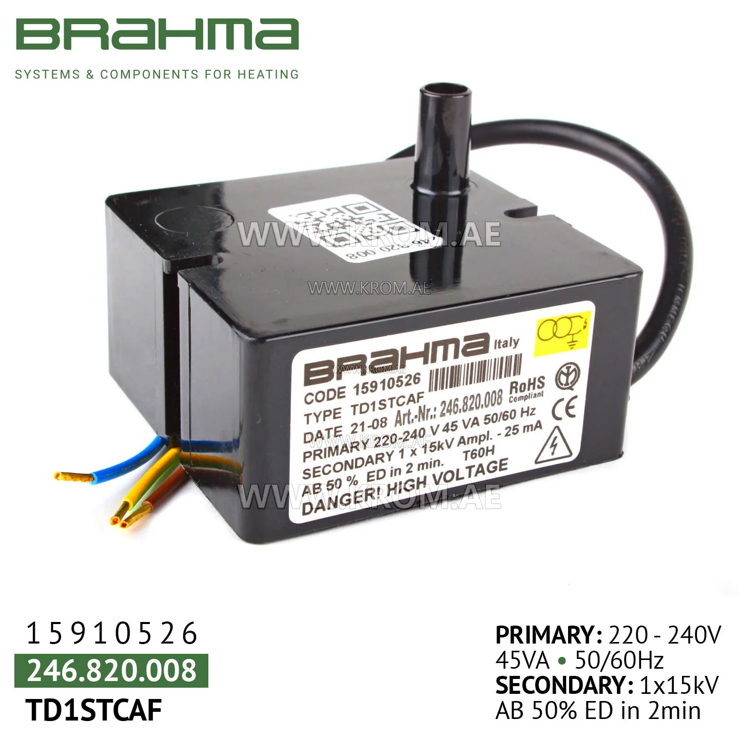 Brahma 15910526 TD1STCAF ignition transformer