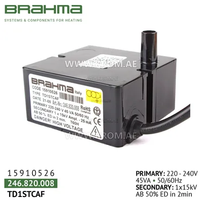 Brahma 15910526 TD1STCAF ignition transformer